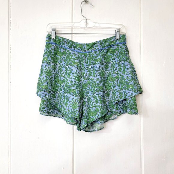 Anthropologie Simone Tiered Rayon Linen Shorts Green Botanical Print - Picture 4 of 5